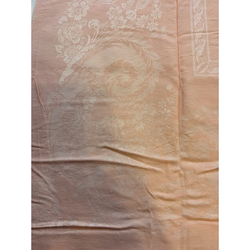 Jacquard Weave Peach Tablecloth Square Farmhouse Cottagecore 47